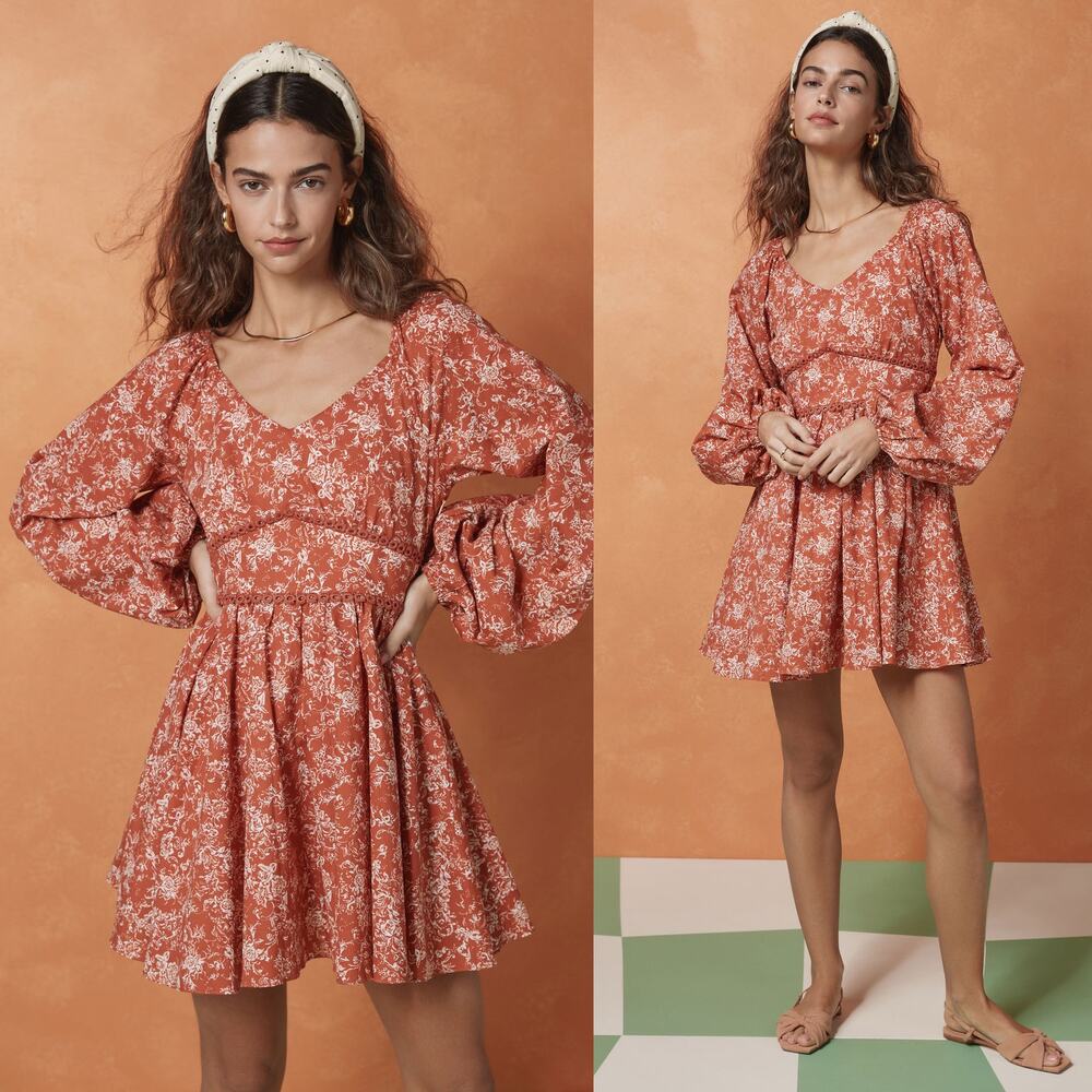 Caroline Constas Blakely Floral Mini Dress NWT Rust S